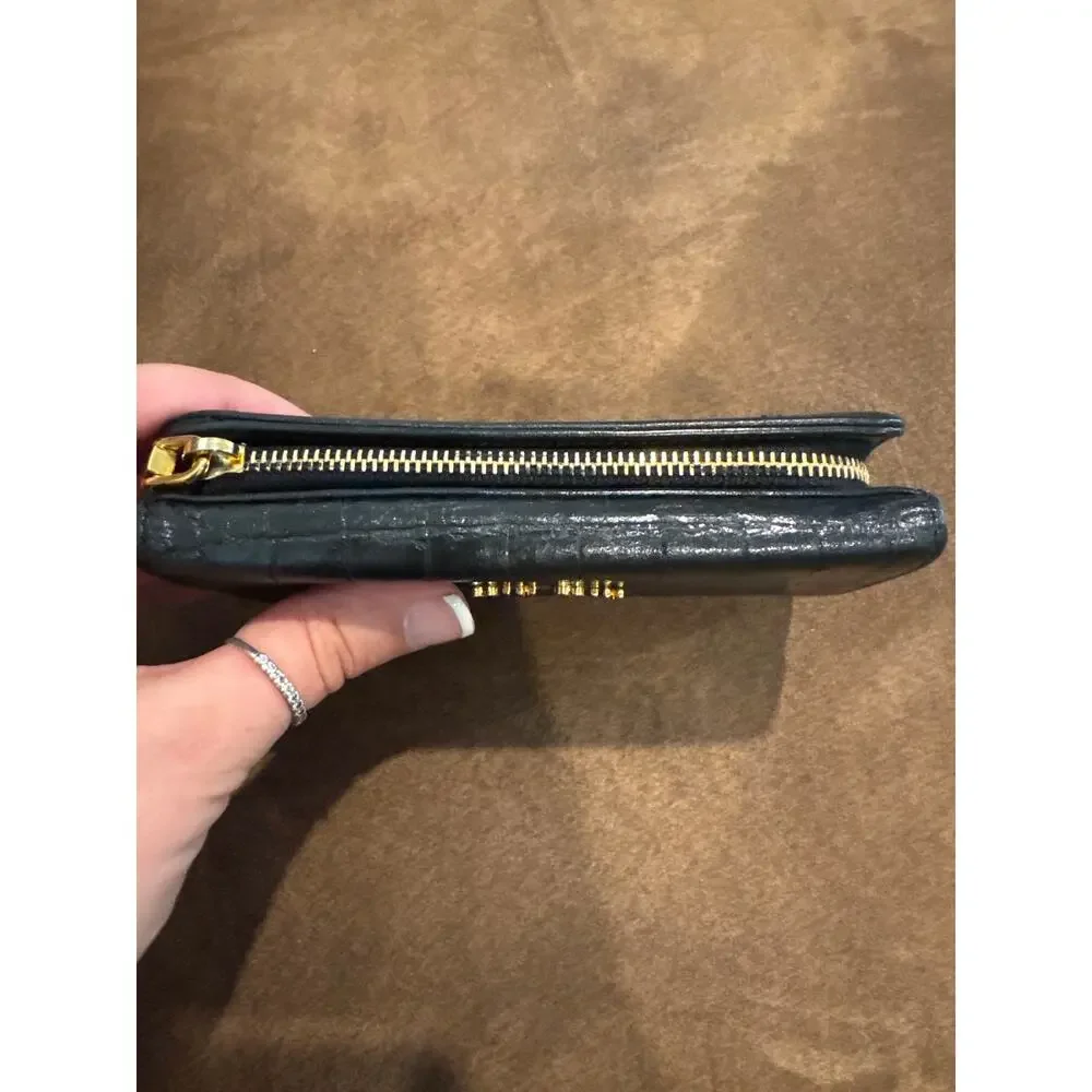 Miu Miu Croc-Embossed Leather Continental Wallet Black w Gold Hardward